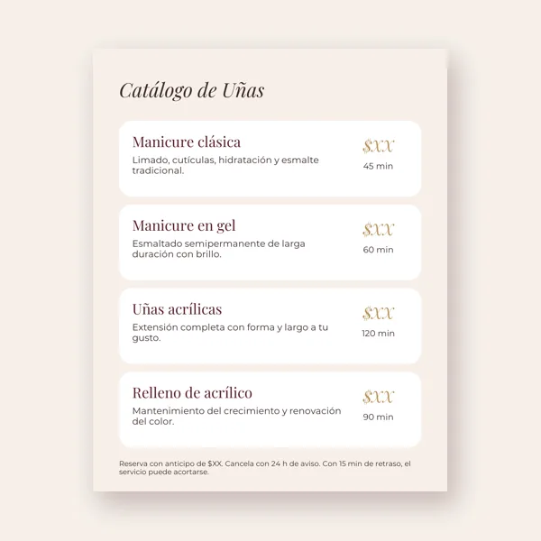 Catálogo de servicios y precios